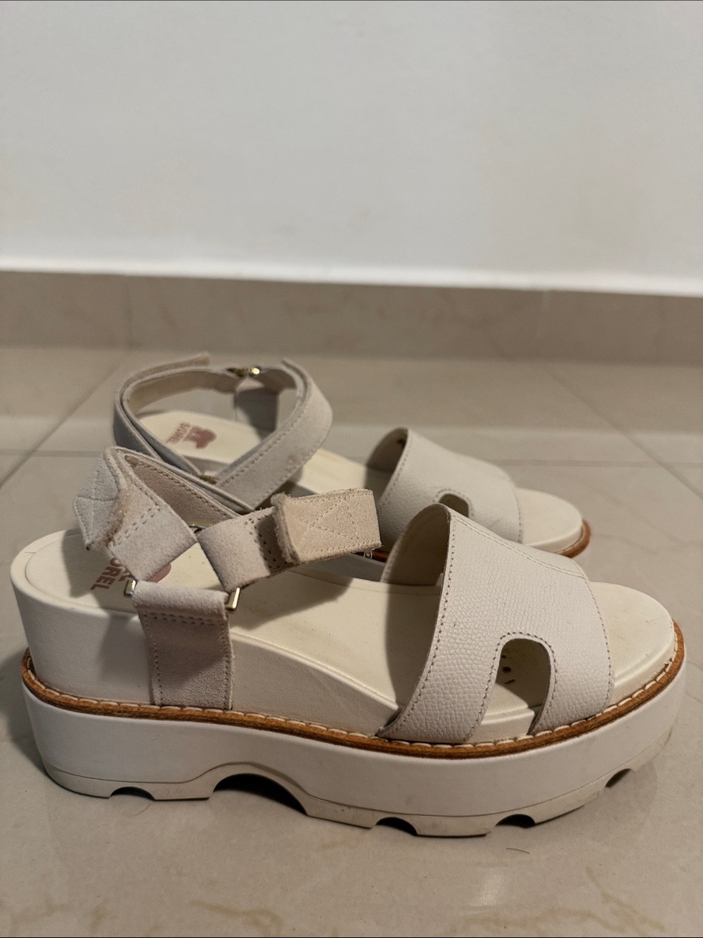 Sorel Cream Platform Sandals with Adjustable Ankle Strap